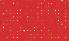 Seamless Background Pattern Of Evenly Spaced White Starfish Symbols Of Different Sizes And Opacity. Vector Illustration On Red Background With Stars