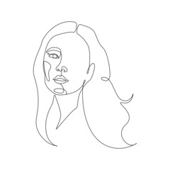 Poster - Woman face one line drawing. Minimalistic abstract female portrait continuous linear simple style for logo, prints, tattoos, posters, textiles, postcards. Doodle Vector illustration