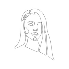 Poster - Face Line drawing art. Minimalistic abstract woman portrait in simple linear style for logo, prints, tattoos, posters, textiles, postcards. Modern Artwork. Doodle Vector illustration