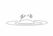 Continuous Line Drawing Of A Frog In The Water. Vector Illustration For World Frog Day. Frog Is Hiding In The Swamp. Minimalistic Frog Silhouette