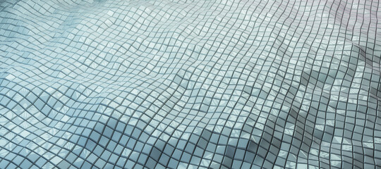 Poster - Wide light blue tile wave background. Style, design and texture concept. 3D Rendering.