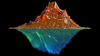 Poster - Geometric gradient waves in 3d render square textures with colorful tints. Creative cyber design with color mixing and dynamic transitions. Graphic fluid rolls over futuristic flask.