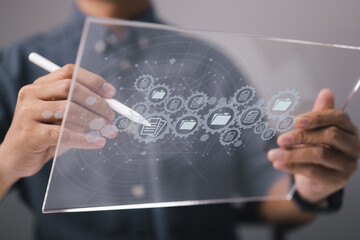 Leinwandbilder - Document Management System, or DMS, is a system for searching and managing information and business files. Concept of business processing and software for archiving.