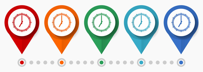 Fototapete - Time, clock, watch concept vector icon set, flat design pointers, infographic template