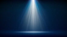 Spotlight Background. Illuminated Blue Stage. Divine Radiance. Backdrop For Displaying Products. Bright Beams Of Spotlights, Shimmering Glittering Particles, A Spot Of Light. Vector Illustration