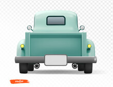 Vintage Blue Car On Transparent Background. Vector Realistic Illustration. Turquoise Car Truck