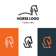 Horse Logo Design Template With Line Art On White Background