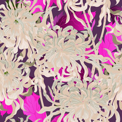 Wall Mural - Floral abstraction. Chrysanthemum seamless vector pattern.