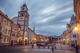 Fototapeta Miasto - Night view of historical town Trebon in South Bohemian Region. Czechia.