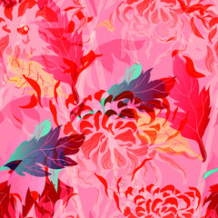 Wall Mural - Abstract chrysanthemum seamless pattern.