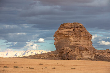 Wall Mural - car driving in a landscape of Al Ula, Saudi arabia