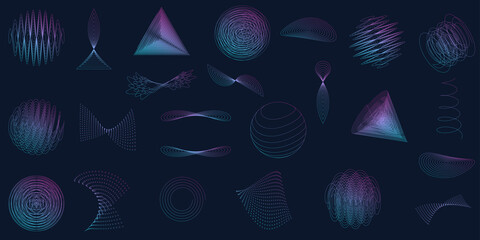 Wall Mural - abstract line geometric shapes set. futuristic graphic elements. retro futurism collection. modern a