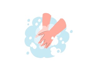 Vector cartoon flat human hands using soap for disinfection on empty background-coronavirus prevention, covid protection measures vs pandemic viral infection medical concept,web site banner ad design