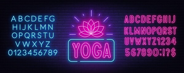 Poster - Yoga neon sign on brick wall background