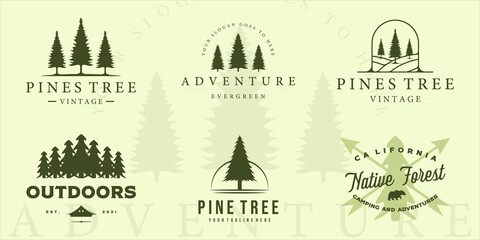 Wall Mural - set of pine tree logo vintage vector illustration template icon graphic design. bundle collection of