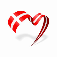 Danish Flag Heart Shaped Ribbon. Vector Illustration.