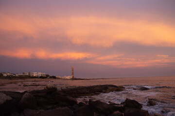 Wall Mural - Faro de Jose Ignacio (Jose Ignacio lighthouse) at dusk, Punta del Este, Uruguay