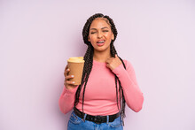 Black Afro Woman Feeling Stressed, Anxious, Tired And Frustrated. Take Away Coffee