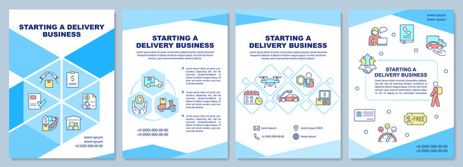 Starting delivery business brochure template. Shipping service. Booklet print design with linear icons. Vector layouts for presentation, annual reports, ads. Arial-Black, Myriad Pro-Regular fonts used