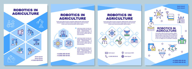 Robotics in agriculture brochure template. IoT adoption. Booklet print design with linear icons. Vector layouts for presentation, annual reports, ads. Arial-Black, Myriad Pro-Regular fonts used