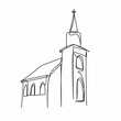 Continuous one simple single abstract line drawing of old church icon in silhouette on a white background. Linear stylized.