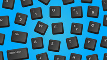 Scattered Keyboard Keys On Bright Blue Background