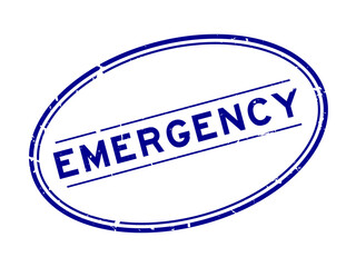 Poster - Grunge blue emergency word oval rubber seal stamp on white background