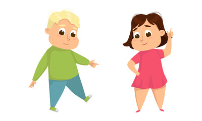 Poster - Little Boy and Girl with Overweight and Body Fat Vector Set