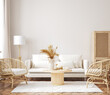 Leinwandbild Motiv Home mockup, room in light pastel colors, Scandi-Boho style, 3d render