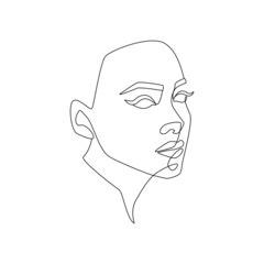 Poster - Abstract Woman face one line drawing. Minimalistic abstract female portrait continuous linear simple style for logo, prints, tattoos, posters, postcards. Doodle Vector illustration