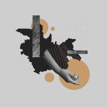contemporary art collage, modern design. aesthetic of hands. trendy pastel colors. copyspace for you