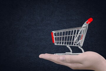 Poster - Shopping online photo concept with cart in hands