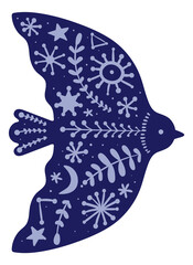 Bird silhouette with ethnic style mystic ornament