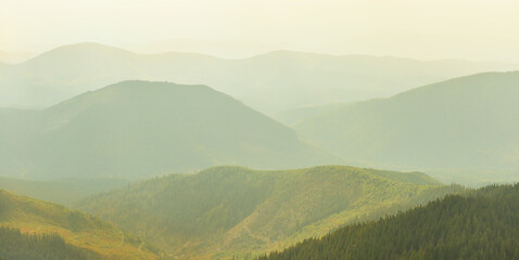 Wall Mural - sunset mist mountains landscape