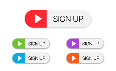 Aufkleber - Sign up buttons. Subscribe colorful buttons with bell and play icons isolated