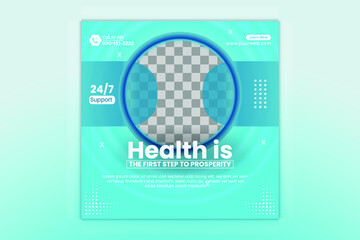 square health care social post design template vector with modern layout , colorful social media design concept with gradient shape.