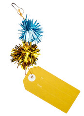 Wall Mural - Gold paper gift tag with tinsel accents and pin.