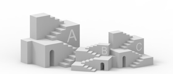 Poster - Creative idea. Ladder Business concept for Success Target concept with Architecture Origami Paper on gray.banner,copy space,digital,poster,Card - 3d Rendering