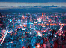 Manipulated City With Digital Network Line For Connect Metaverse Era.