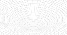 Futuristic White Funnel. Wireframe Space Travel Tunnel. Abstract Blue Wormhole With Surface Warp. Vector Illustration.
