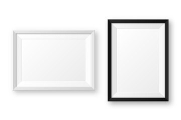 Wall Mural - Realistic black and white picture frames with shadow. Blank poster mockup. Empty photo frame. Vector illustration.