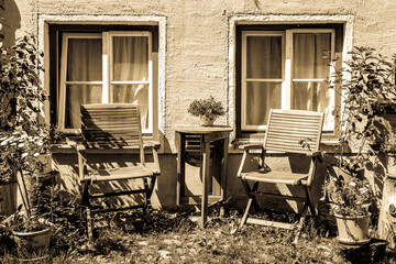 Poster - old chairs at a backyard