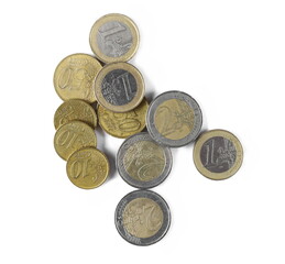 Wall Mural - Euro coins, change isolated on white background, top view