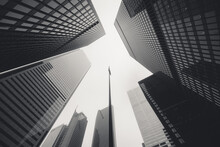 Black And White Image Of Business And Corporate Skyscrapers In The City In The Financial District