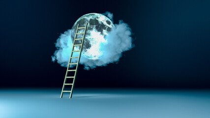 Wall Mural - ladder to the moon (3d rendering,this image elements furnished by nasa)
