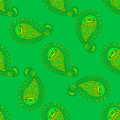 Poster - Green seamless paisley pattern. Colorful floral paisley vector seamless background. Green color. Oriental style vector illustration. Beautiful floral motif.