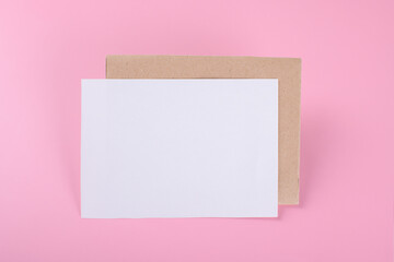 Canvas Print - Blank wedding invitation stationery card mockup with envelope on pink background, feminine blog. Minimal valentines day card, valentines day background, mothers day