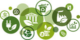 Fototapeta  - Green deal vector illustration. Concept on sustainable / environmental policy change & investment, ecological technology & eco industry, legal limit to emission, climate neutrality, renewable energy.