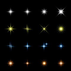 Poster - Sparkling star, vector glowing star light effect. Glitter magic star sparks. Stars and sparkles collection. Vector illustration