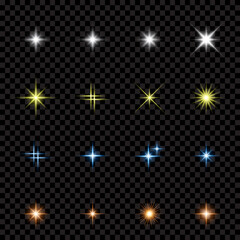 Poster - Sparkling star, vector glowing star light effect. Glitter magic star sparks. Stars and sparkles collection. Vector illustration